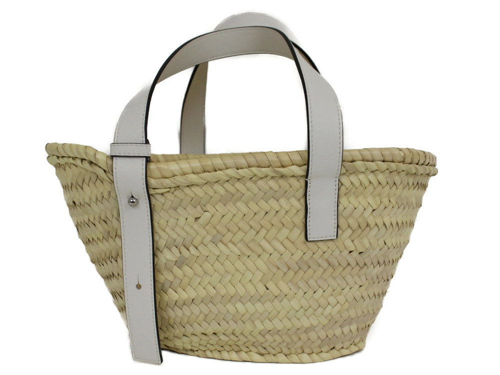 Loewe White Anagram Patch Bag Handle Leather Woven Basket